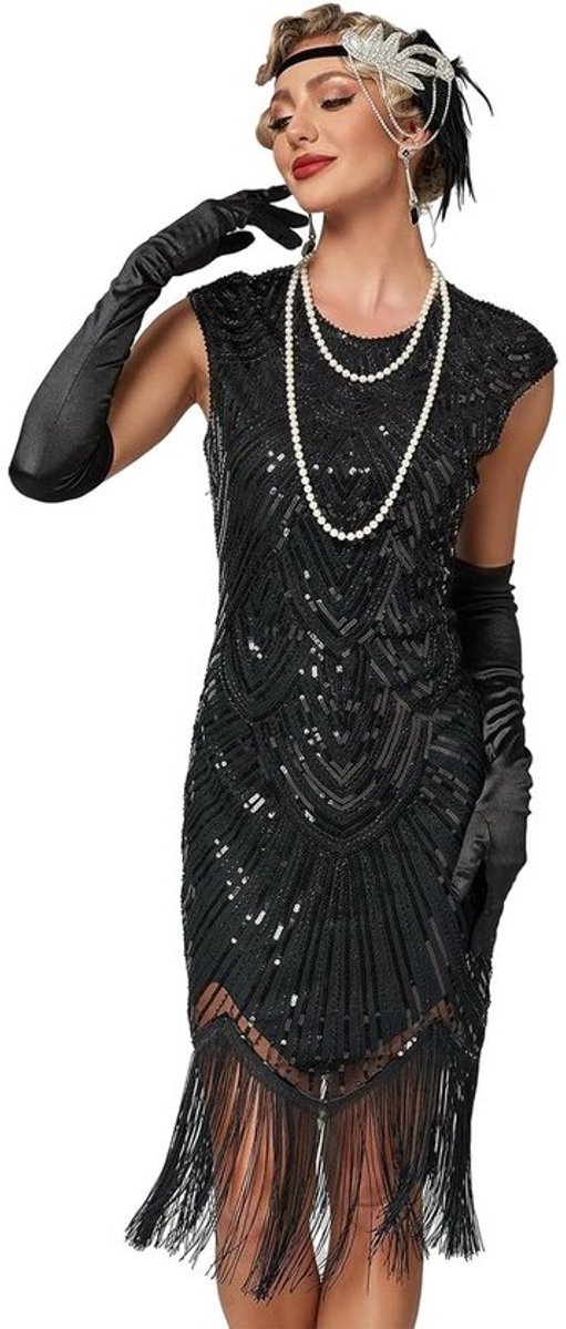 Damesjurk met Pailletten in 20's Stijl - Ronde Hals en Flapper Design