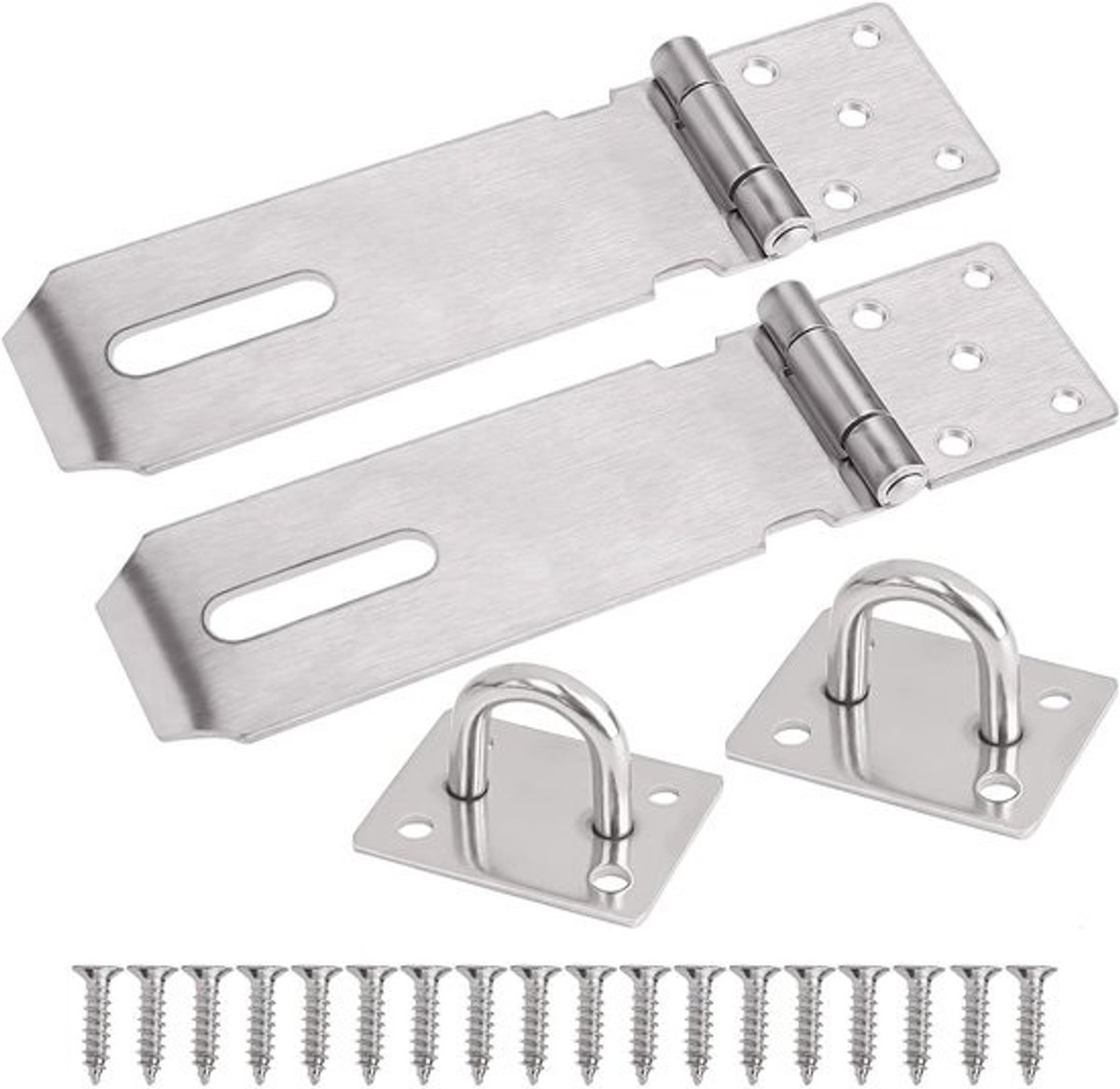 plus - Roestvrij stalen Hangslot Hasp set van 2 deursloten met schroeven | Veiligheidssloten voor deur, raam, kast | Zilver | 5 inch