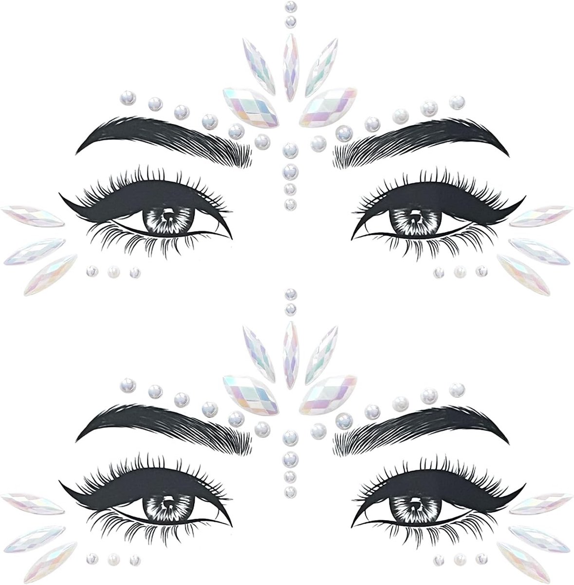 Tijdelijke edelsteen tattoos in parelwit met rhinestones voor gezichtsmakeup op feestjes, Halloween en verjaardagen