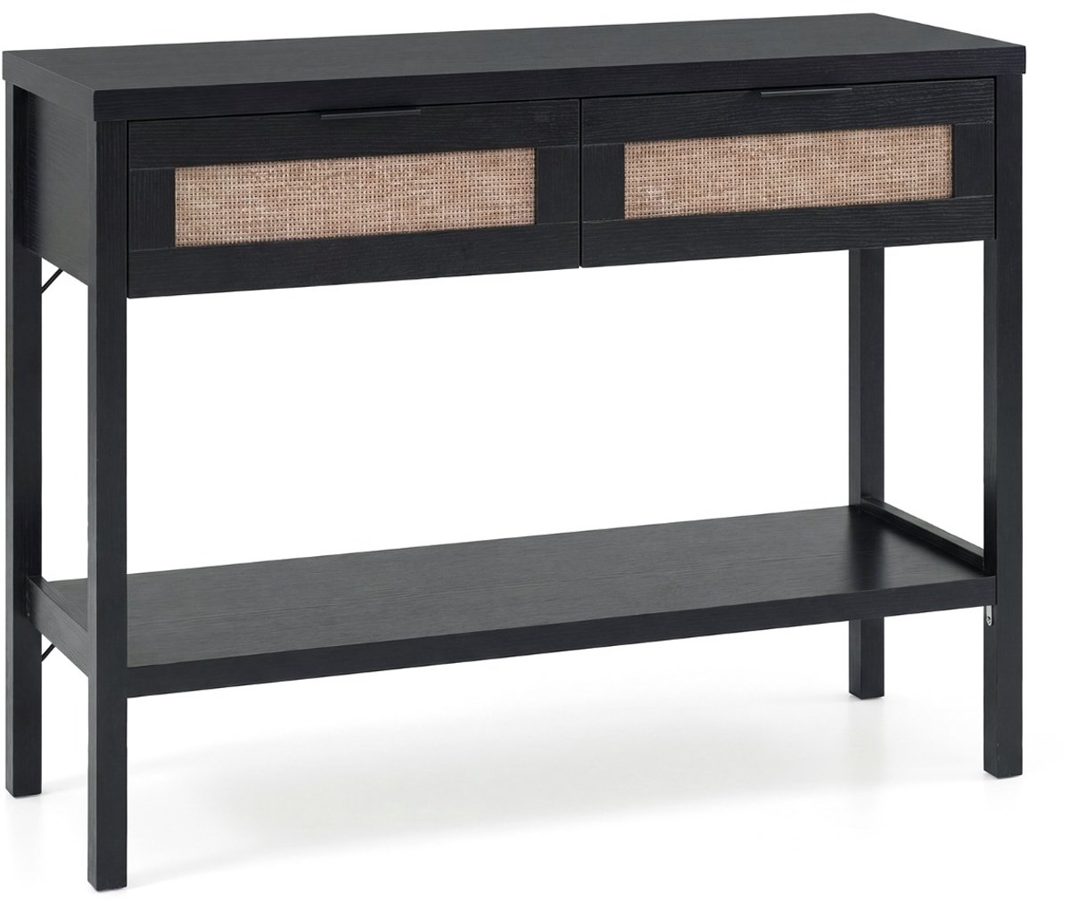 SureDeal® - Consoletafel - Bijzettafel - Open Legplank - Lades Salontafel - Rotanlook - 100x35x76 cm - Zwart