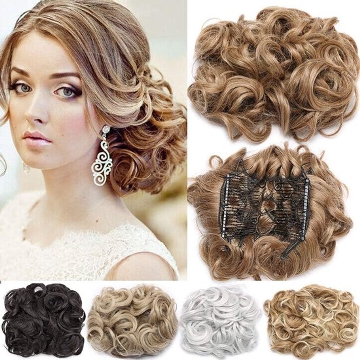 Korte Rommelige Krullende Haarverlenging Clip-in Scrunchie voor Opsteekkapsel