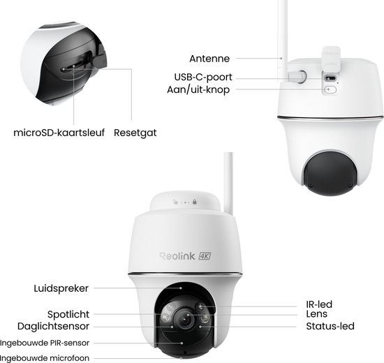 Reolink Argus PT Ultra, Eerste 4K Batterij Beveiligingscamera‘s Draadloos Buiten, 360° Pan Tilt Auto-Tracking, 8MP Kleuren Nachtzicht, 2.4/5 GHz Wi-Fi 6, Geen Abonnementen, Home Hub Compatibel van Merkloos — afbeelding 5