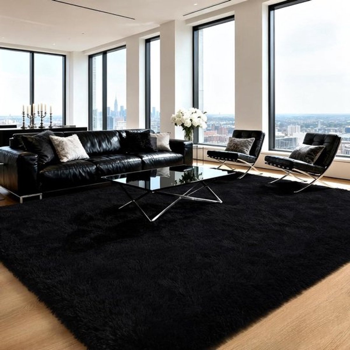 Woonkamertapijt - Vloerkleed Zwart - Woonkamer Decoratie - Extra Zacht Pluche - 274 x 366 cm - Zwart