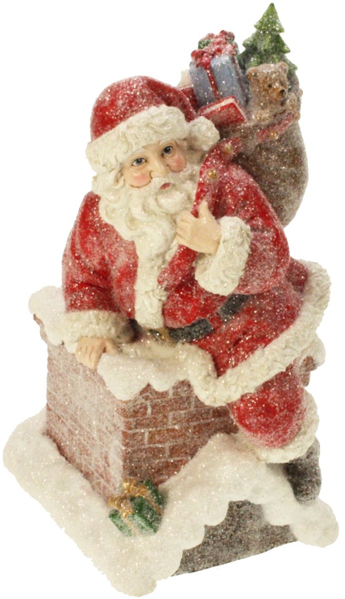 Kerstman in schoorsteen, glitter 21x13x10cm