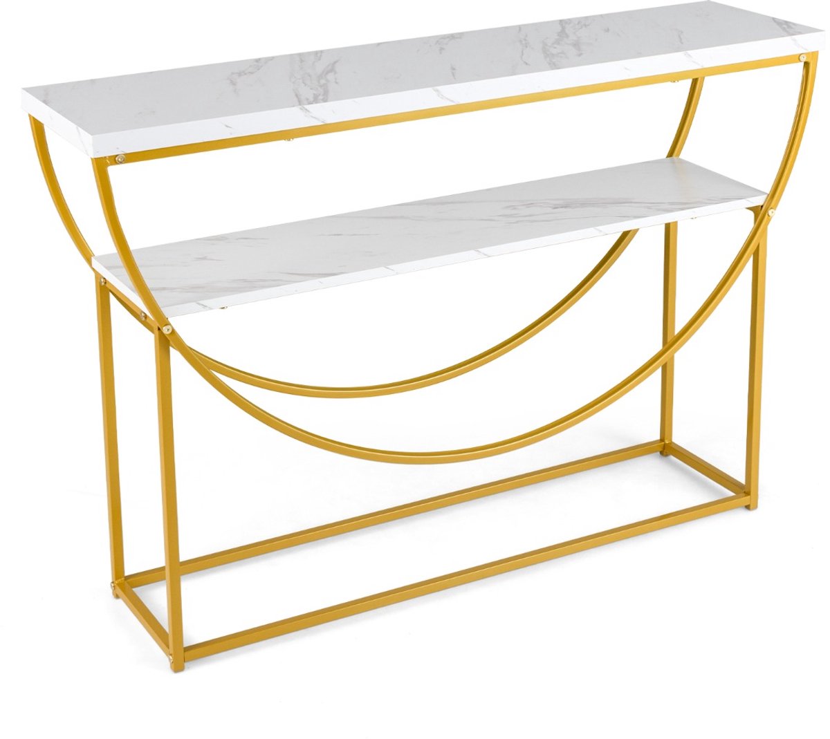 SureDeal® - Consoletafel - Niveaus - Blad Imitatiemarmer Salontafel - Opbergplank - Duurzaam Metalen Moderne - 120x30x80,5 cm - Wit