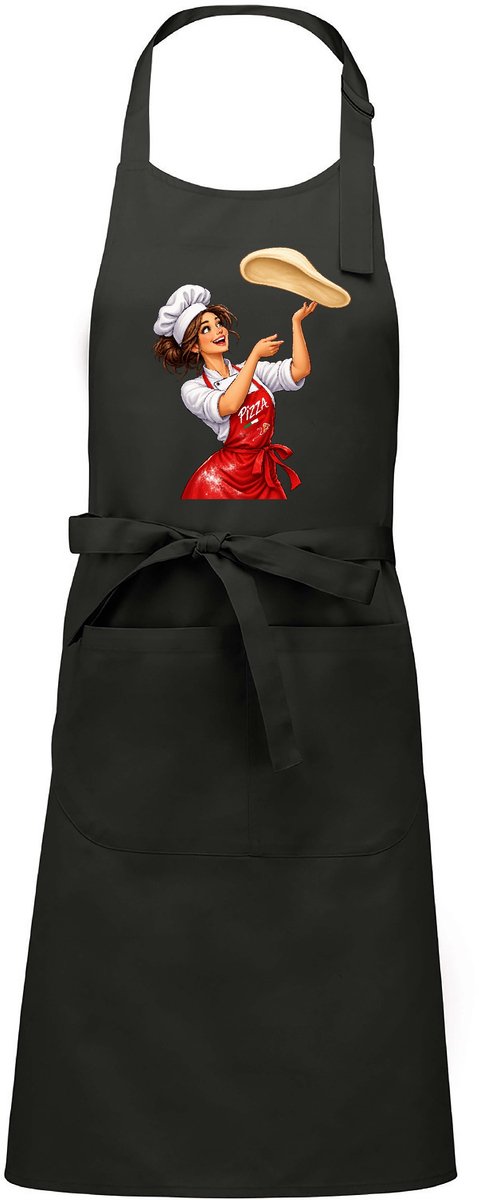 Luxe Horecaschort - Unisex Schort - Keukenschort - Barbecueschort - Kookschort - Halterschort - 76 x 90 cm - voorvak - verstelbaar - Pizza - vrouw - grijs