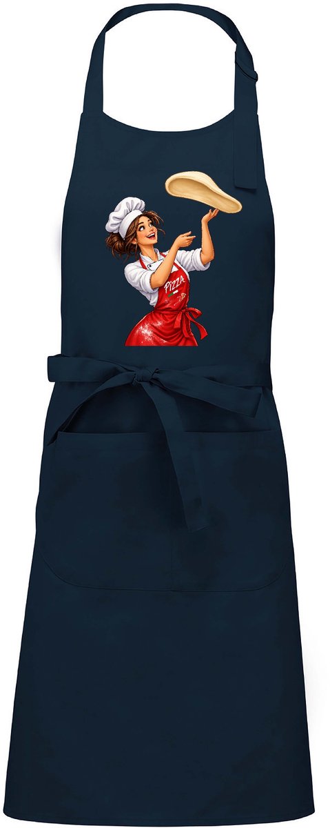 Luxe Horecaschort - Unisex Schort - Keukenschort - Barbecueschort - Kookschort - Halterschort - 76 x 90 cm - voorvak - verstelbaar - Pizza - vrouw - blauw