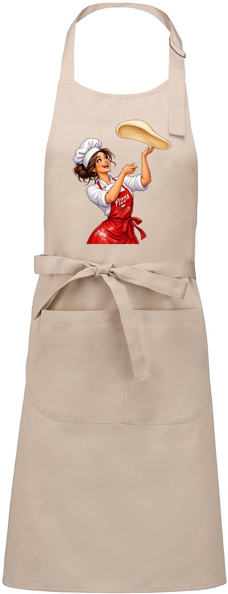 Luxe Horecaschort - Unisex Schort - Keukenschort - Barbecueschort - Kookschort - Halterschort - 76 x 90 cm - voorvak - verstelbaar - Pizza - vrouw - beige