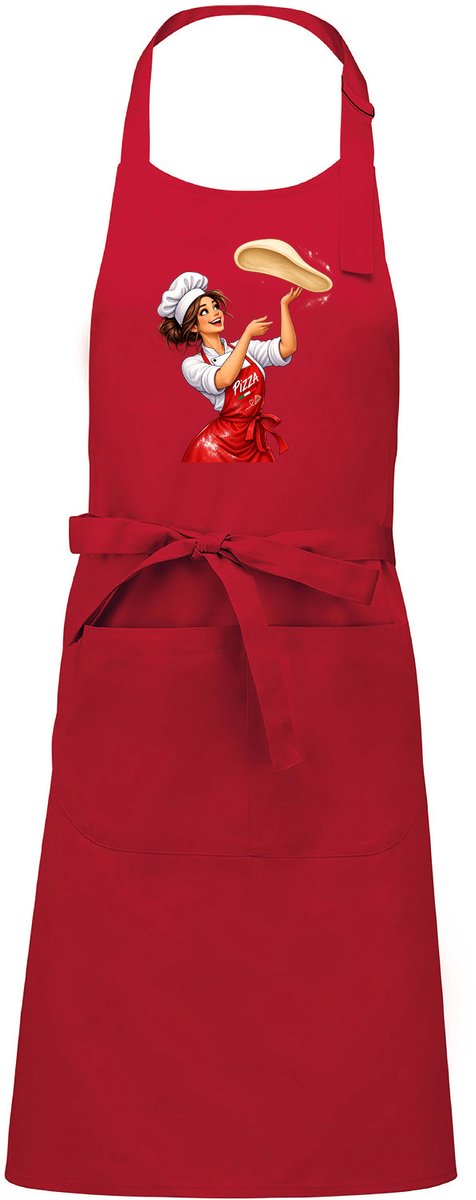 Luxe Horecaschort - Unisex Schort - Keukenschort - Barbecueschort - Kookschort - Halterschort - 76 x 90 cm - voorvak - verstelbaar - Pizza - vrouw - rood
