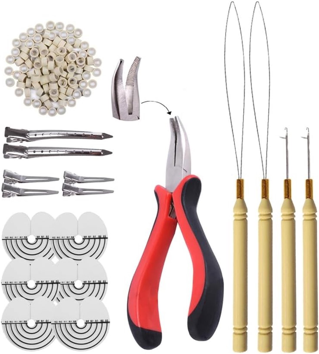 Complete Haarverlenging Set met Krultangen, Micro Pull Naald en Silicone Micro Ringen (Blond) voor Volumineus Haar
