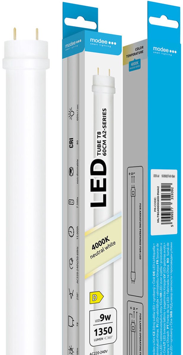 Modee LED TL-buis T8 G13 - 9W 1350lm 4000K - Neutraal Wit Licht - 600mm - 1 stuk