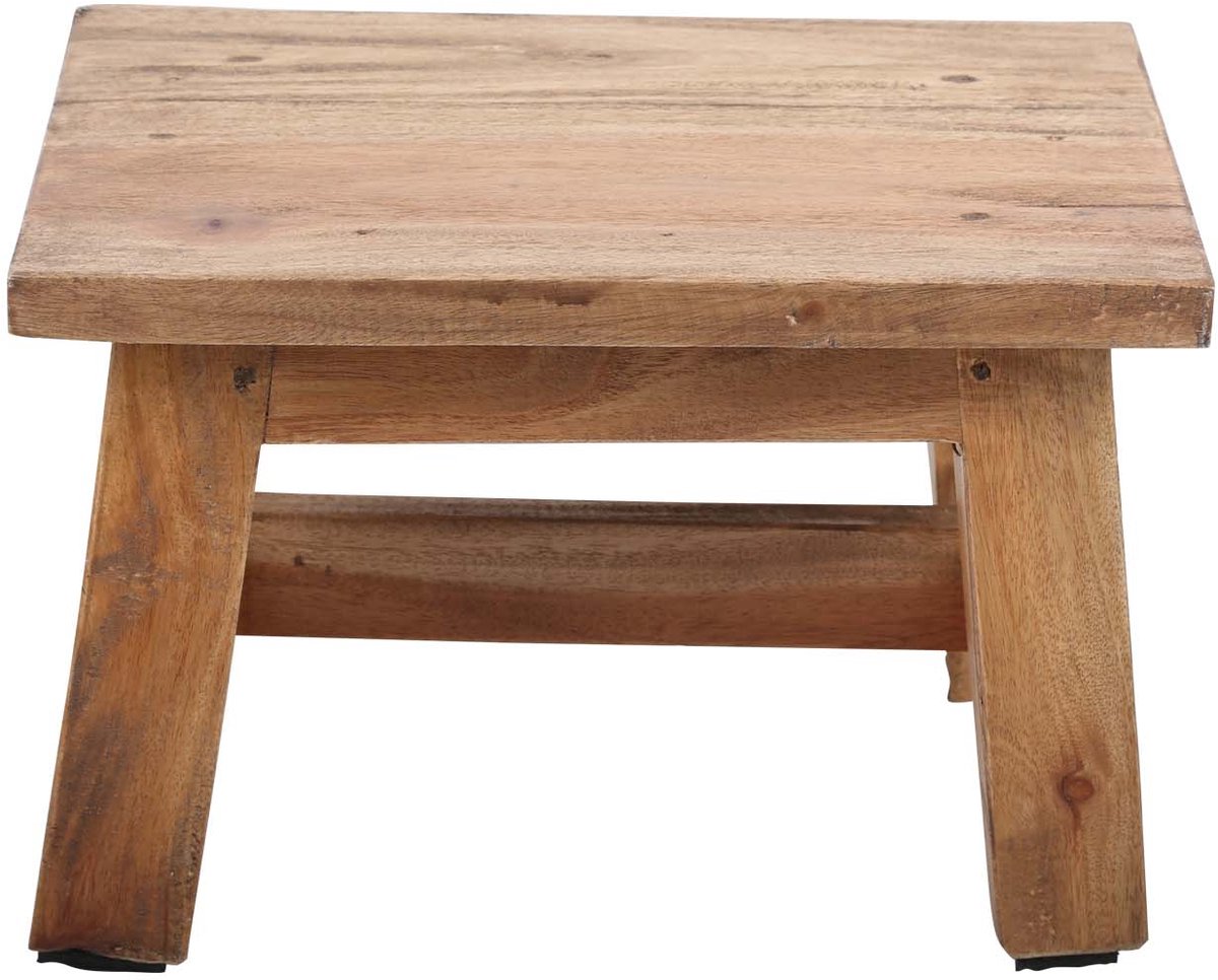 Houten kruk – Teakhouten kruk – Gerecycled teakhout – Naturel bruin – 30 × 20 × 20 cm