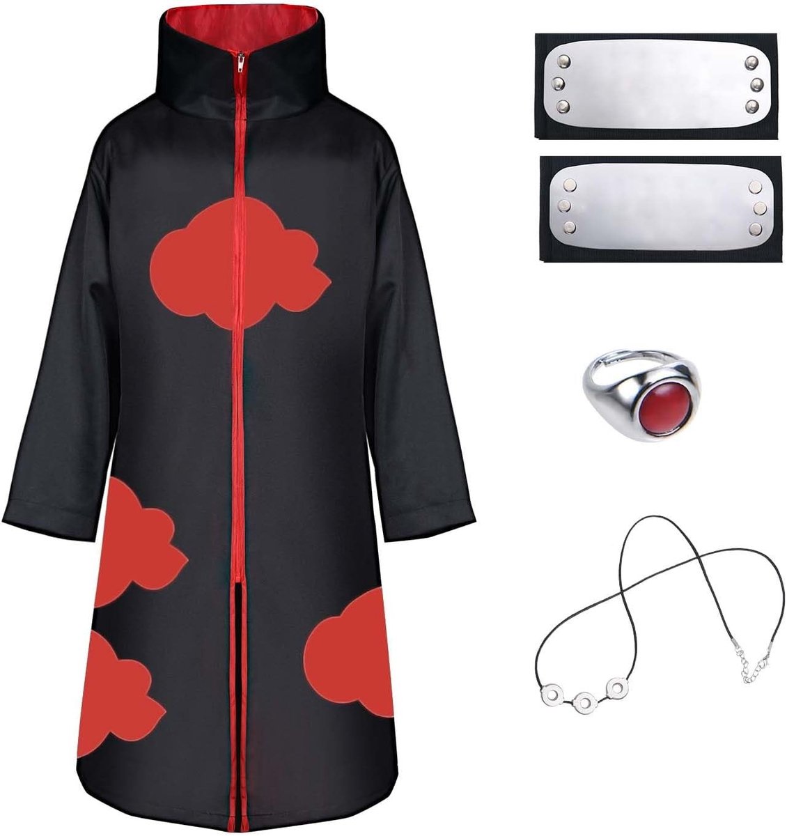 Akatsuki Kostuum voor Volwassenen, Unisex Ninja Cape Set met Hokage Thema en Accessoires