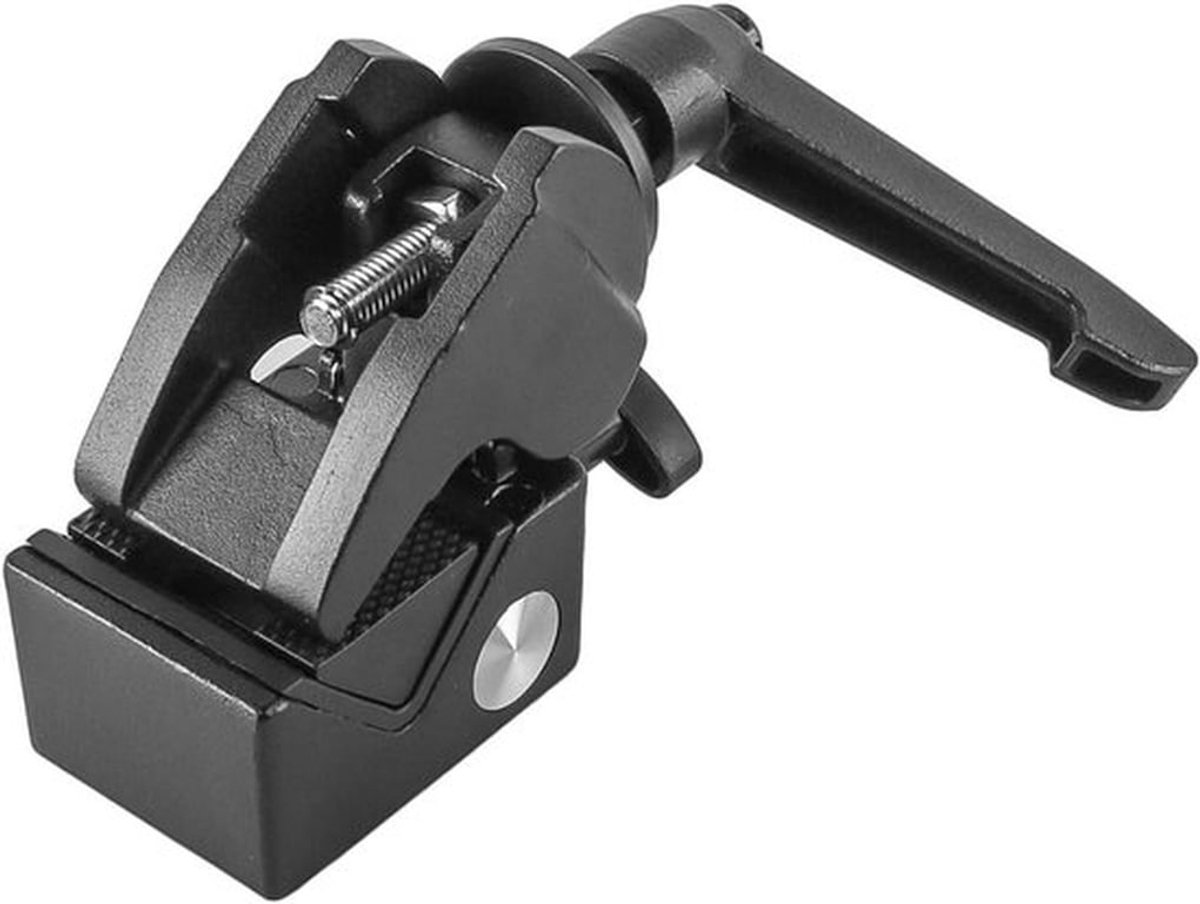 Superklem met M5 1/4-interface - Krabpaalklem - Robuust - Zwart - Camerastandaard - Ronde buis - Fotografie - Camera - Verlichting - Geschikt voor verschillende modellen - Zilver - Maximale belasting 15 kg - 1 stuk.