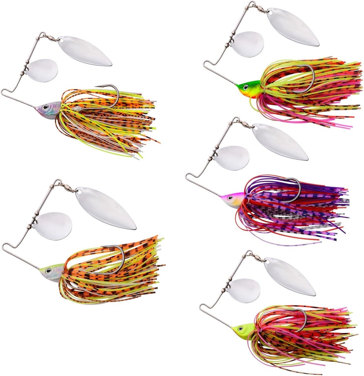 Vijf stuks vislures met spinners, lepels en sequins voor het vangen van baars, makreel en forel
