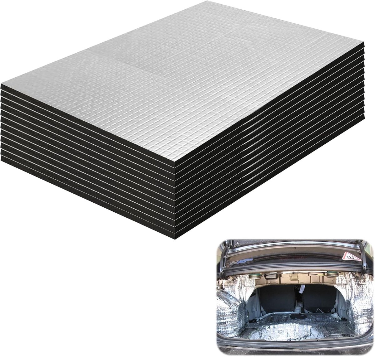 Set van 12 Zelfklevende Geluidsisolatie Matten 250 x 180 x 5 mm | Aluminium Butyl, Brandveilig, Waterdicht, Geluidsdemping, Auto Isolatie, Thermische Isolatie