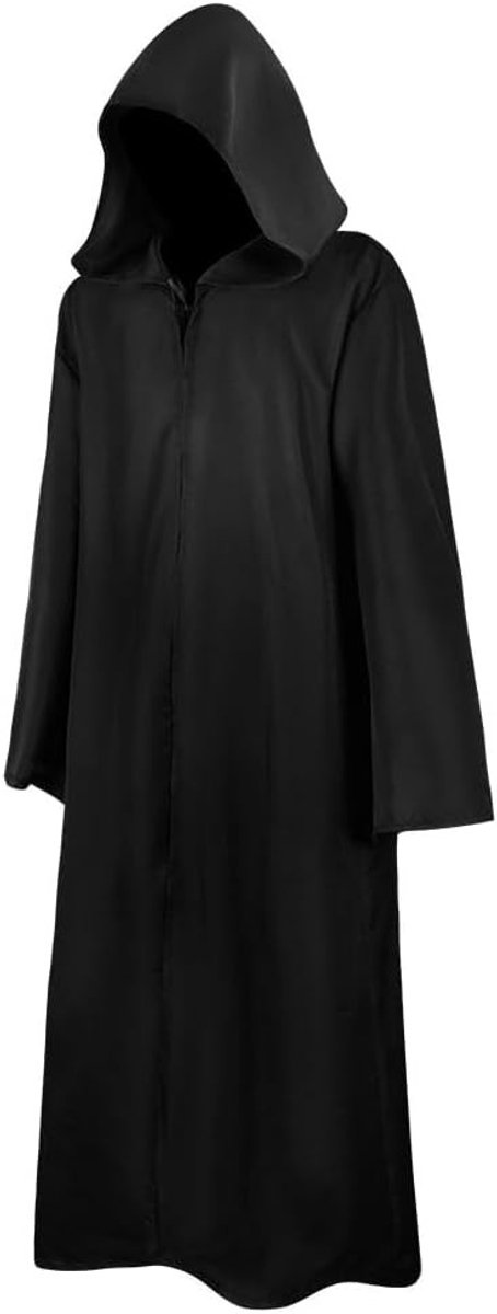 Volwassen Jedi Kostuum met Kap - Zwarte Cloak voor Cosplay, Halloween en Feestjes - Perfecte Jedi Warrior Outfit voor Mannen en Vrouwen