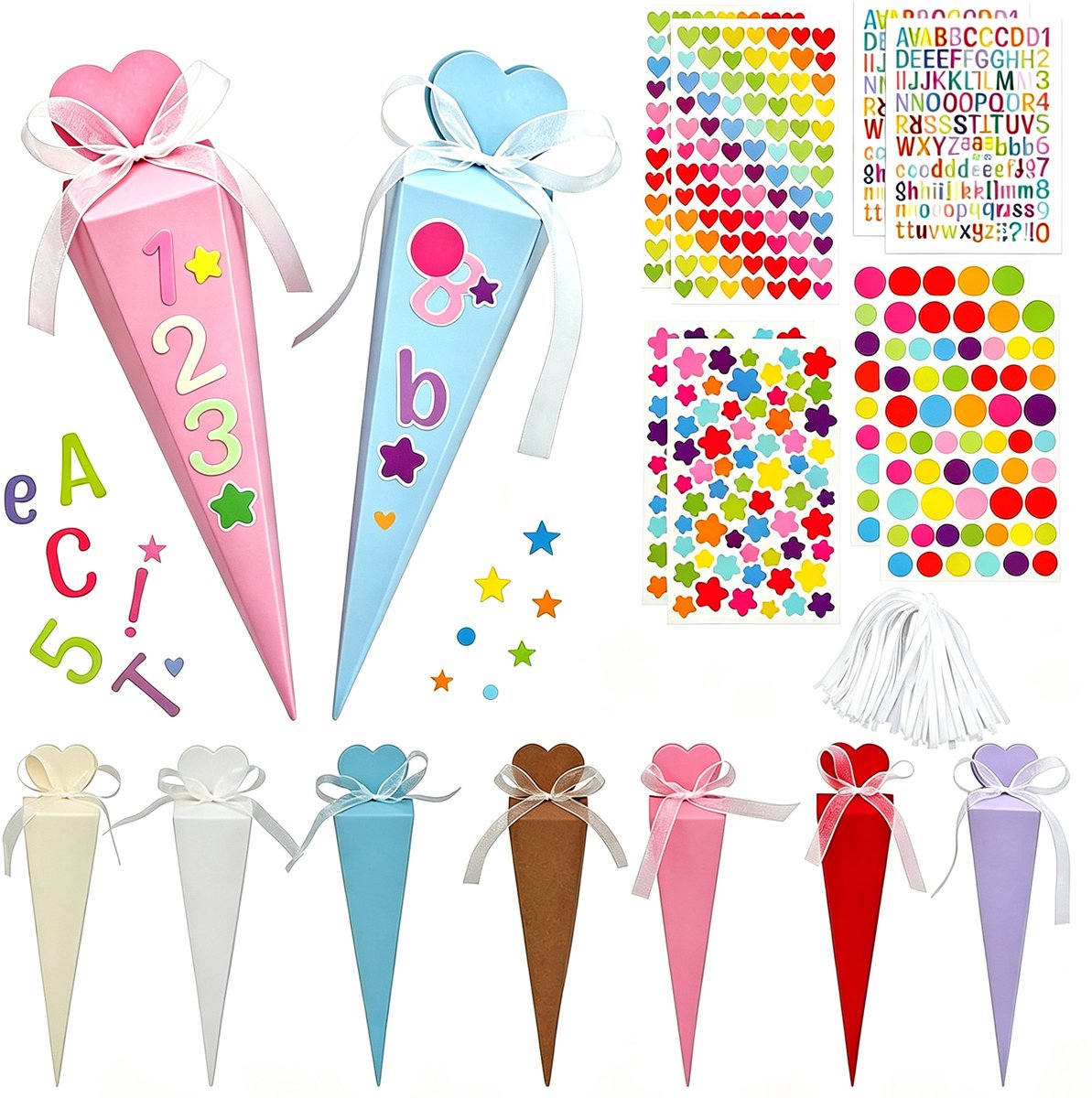 Snoepzakjes - 35 stuks - 7 kleuren - Met linten en stickers
