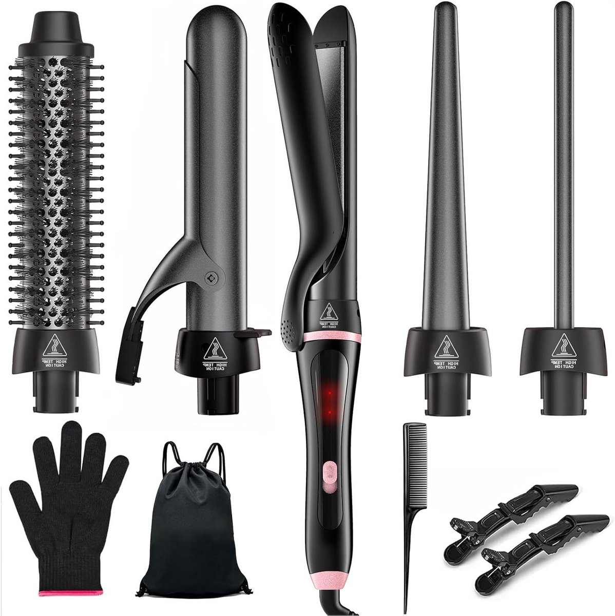 Stijltang Krultang Set - Haarstyling Tools - Salon Looks Thuis - 5-in-1 Verwisselbaar - 0.35-1.25 Inch - Zwart