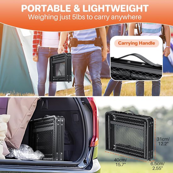 Opvouwbare BBQ Tafel voor Buiten - Hoogteverstelbare Grilltafel met 3 Standen - Draagbare Campingtafel voor 17” & 22” Tafelgrills - Met Handgreep - 60 x 40 cm — afbeelding 4