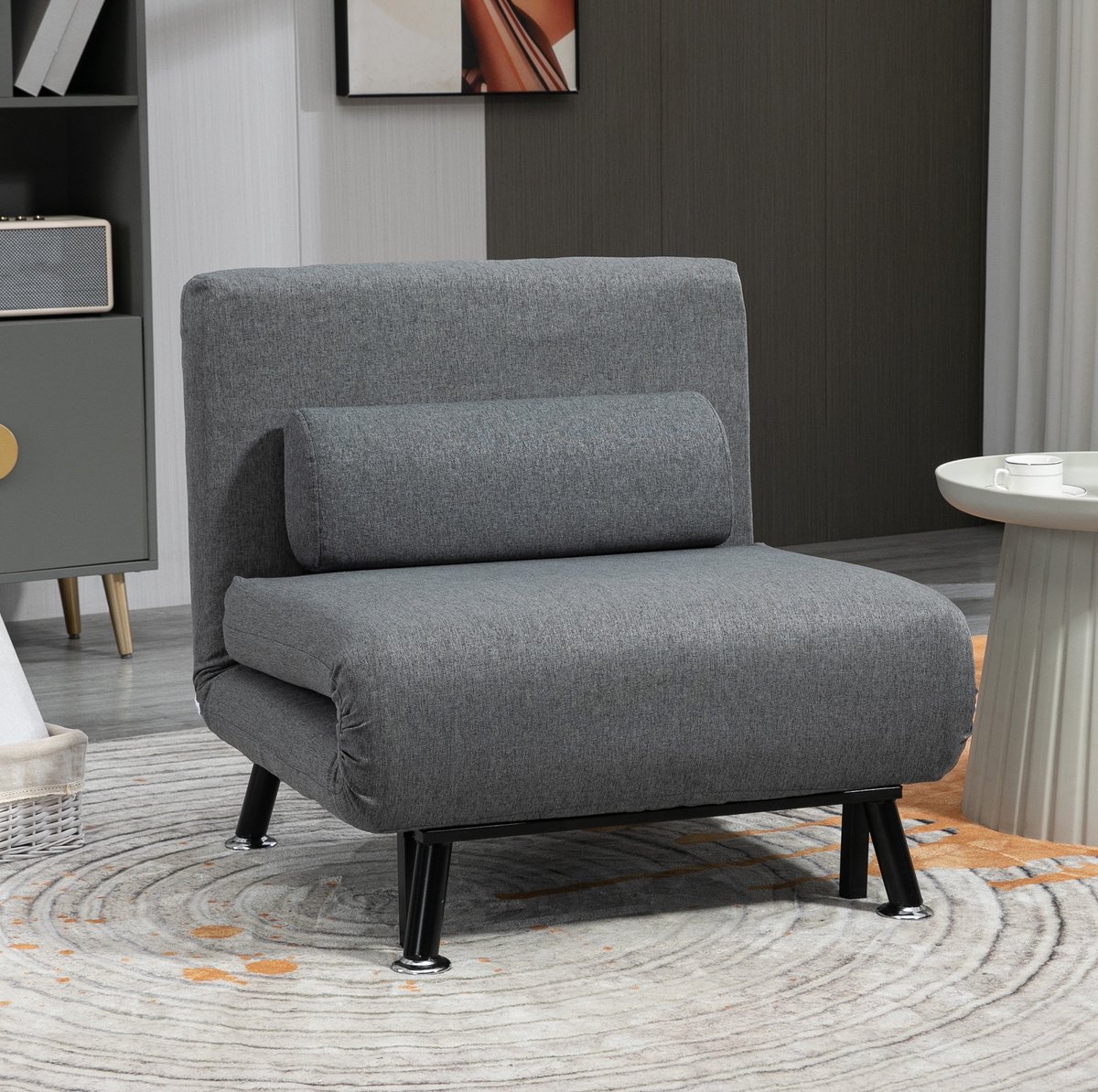 MIVRAY Fauteuil 75 x 70 x 75 cm - Slaapfauteuil Met Bedfunctie En Verstelbare Rugleuning - Voor Woonkamer En Logeerkamer - Stof Metaal Donkergrijs