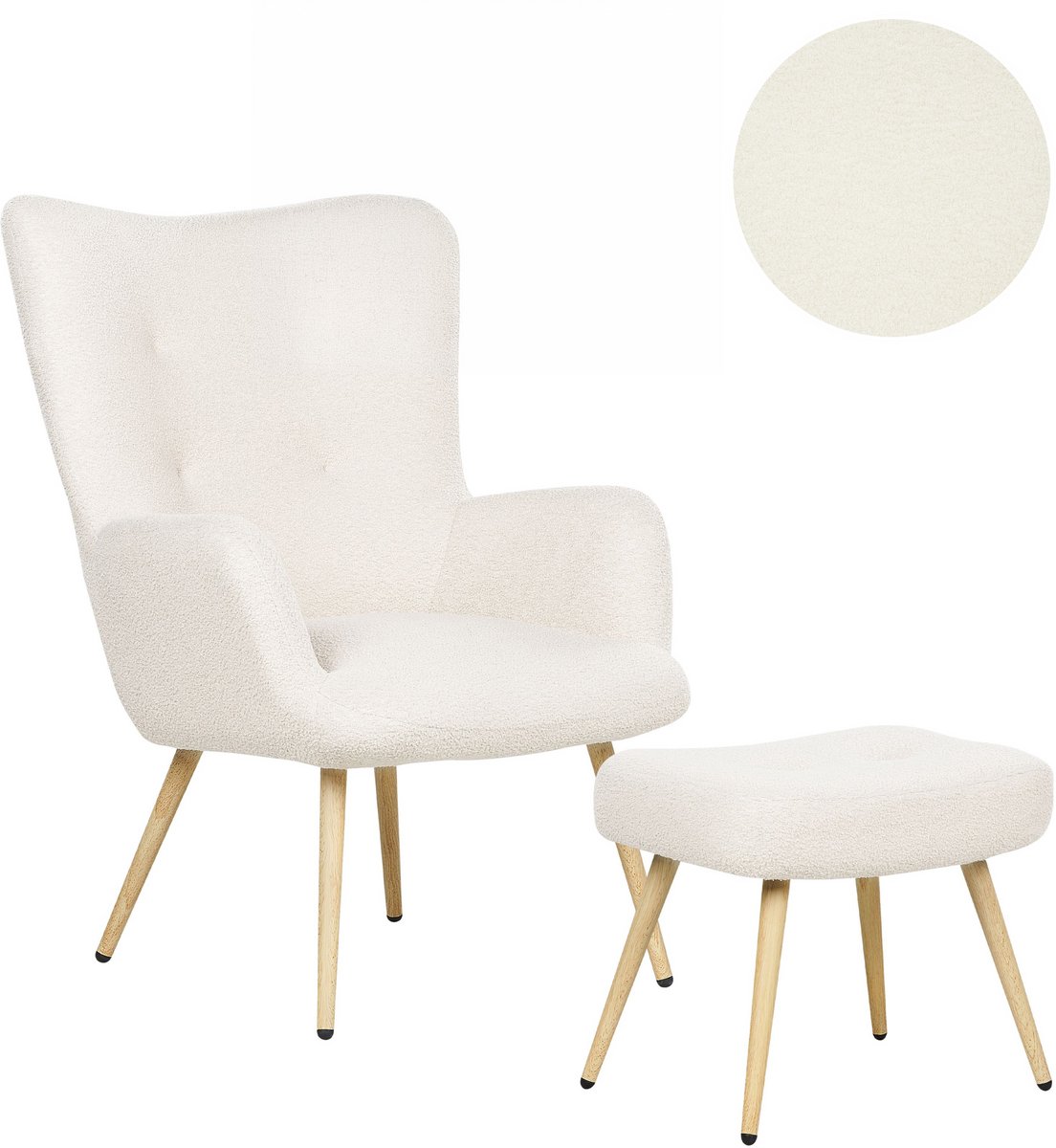 VEJLE II- Fauteuil met hocker - Wit - Gebroken wit