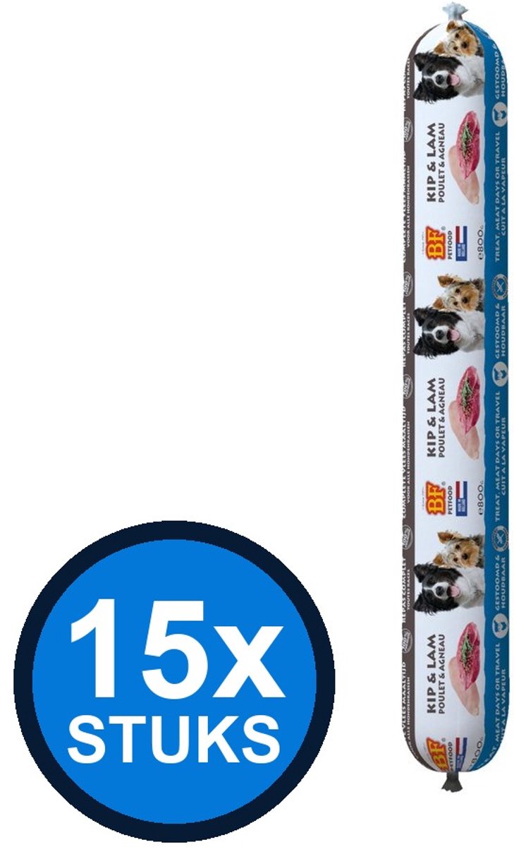 BF Petfood Biofood - vleesvoeding compleet kip&lam worst 800gr - Hondenvoer Natvoer - 800 g