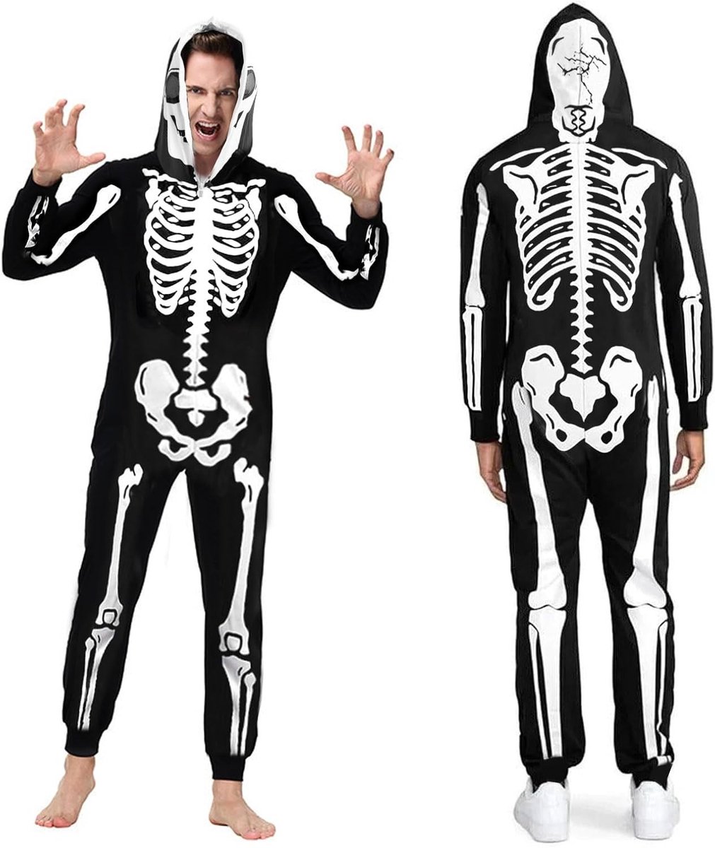 Skeleton Kostuum voor Volwassenen Unisex Halloween Pyjama's Jumpsuit voor Carnaval en Cosplay (XL)