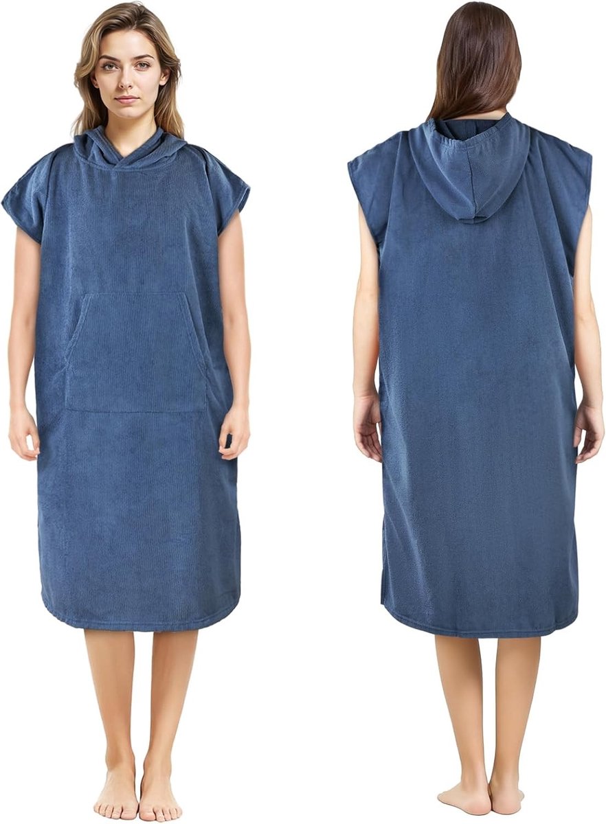 Poncho voor Surfing en Strand, 110cm x 78cm met Capuchon, Sneldrogend Microvezel, Unisex met Zakjes, Ideaal voor Vakantie en Watersport, Donkerblauw