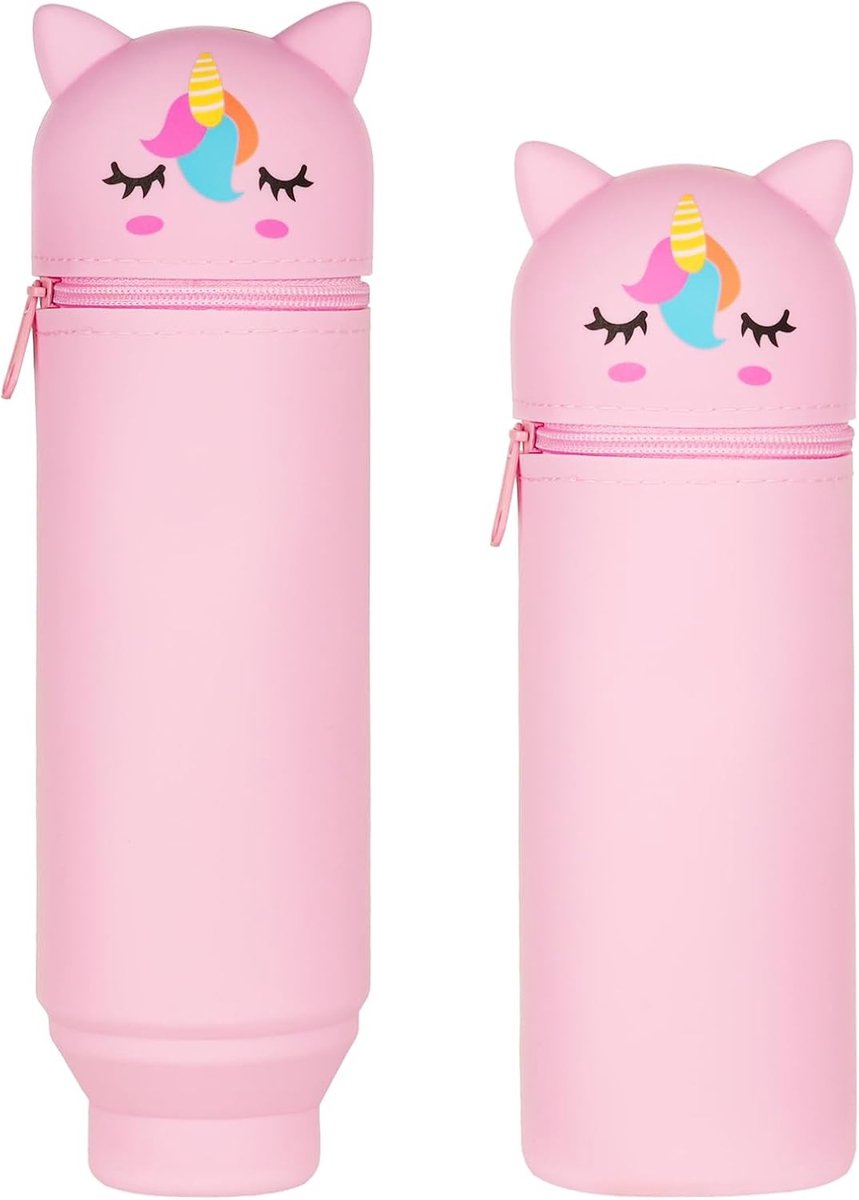 Zachte Siliconen Pennenhouder 2 in 1, School Pen Tas met Rits, Organizer voor Jongens en Meisjes, Roze, 25*15*2.5cm, Ideaal voor School en Kantoor, Ruimtebesparend en Duurzaam