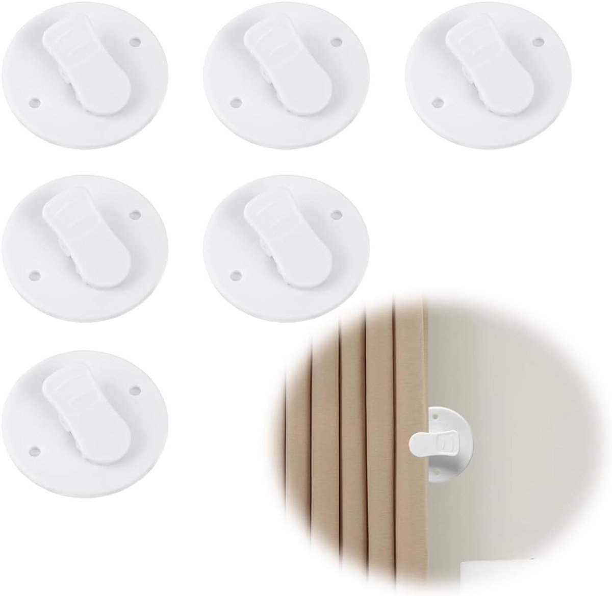 6 Stuks Thinp Douchegordijnclips - Zelfklevende Spatbescherming, Gewichten en Klemmen voor Badkamer, Douche en Camperdecoratie, Wit