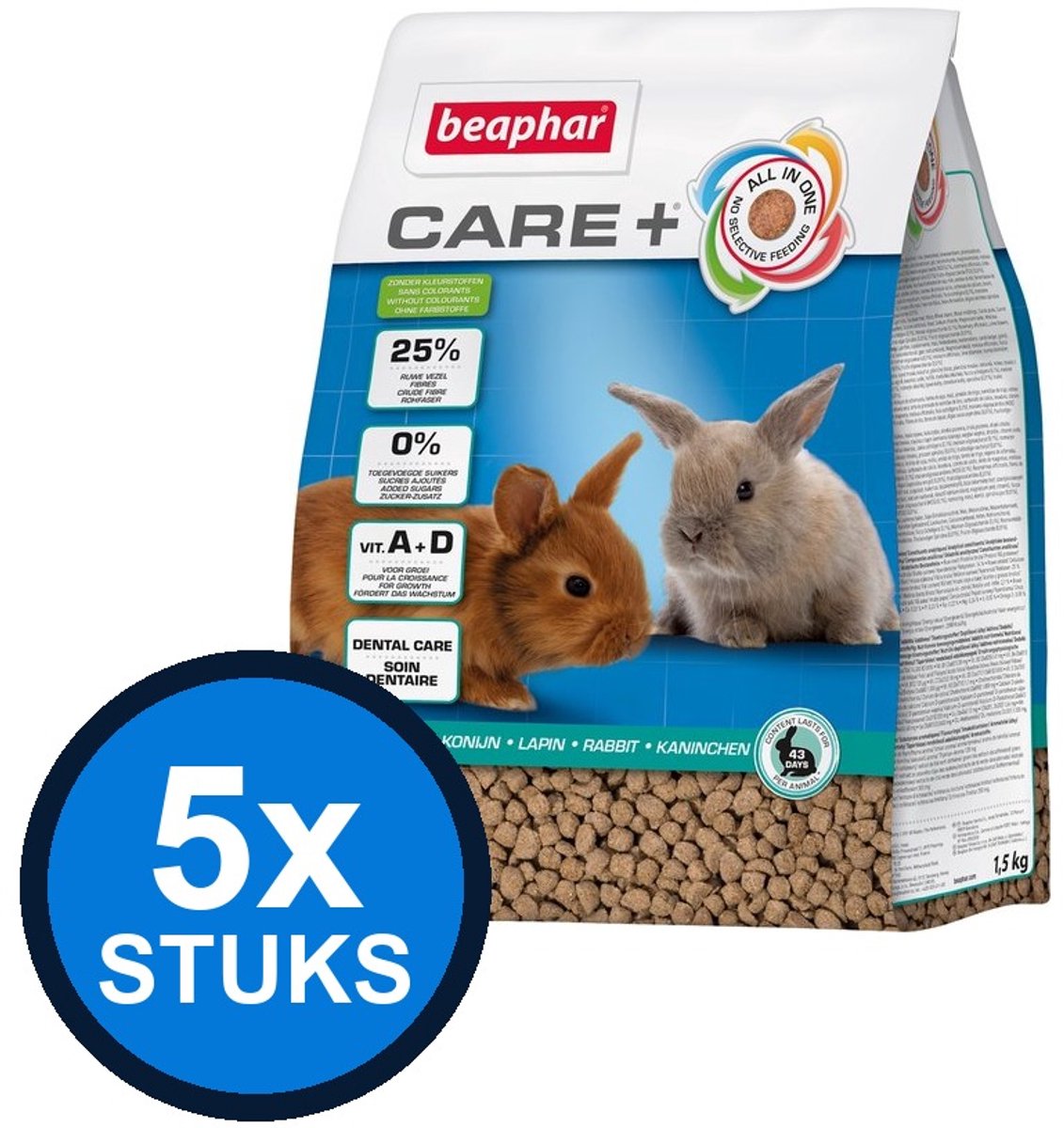 5x Beaphar - Care+ konijn junior 1,5kg - Knaagdierenvoer - 1.5 kg