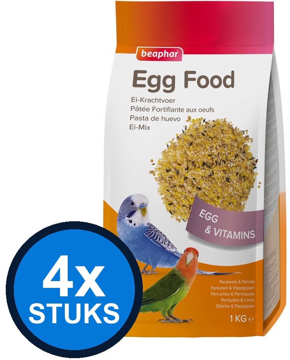 4x Beaphar - ei-krachtvoer parkieten&papegaaien 1kg - Vogelvoer - 1 kg