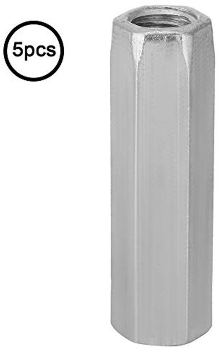 M10-50 Lang Rod Carbon Staal Hexagon Moeren - 5 Stuks - Corrosiebestendig