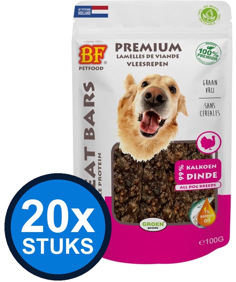 20x Biofood - meat bars kalkoen (100% mono proteïne) 100gr - Hondenvoer Snacks - 100 g