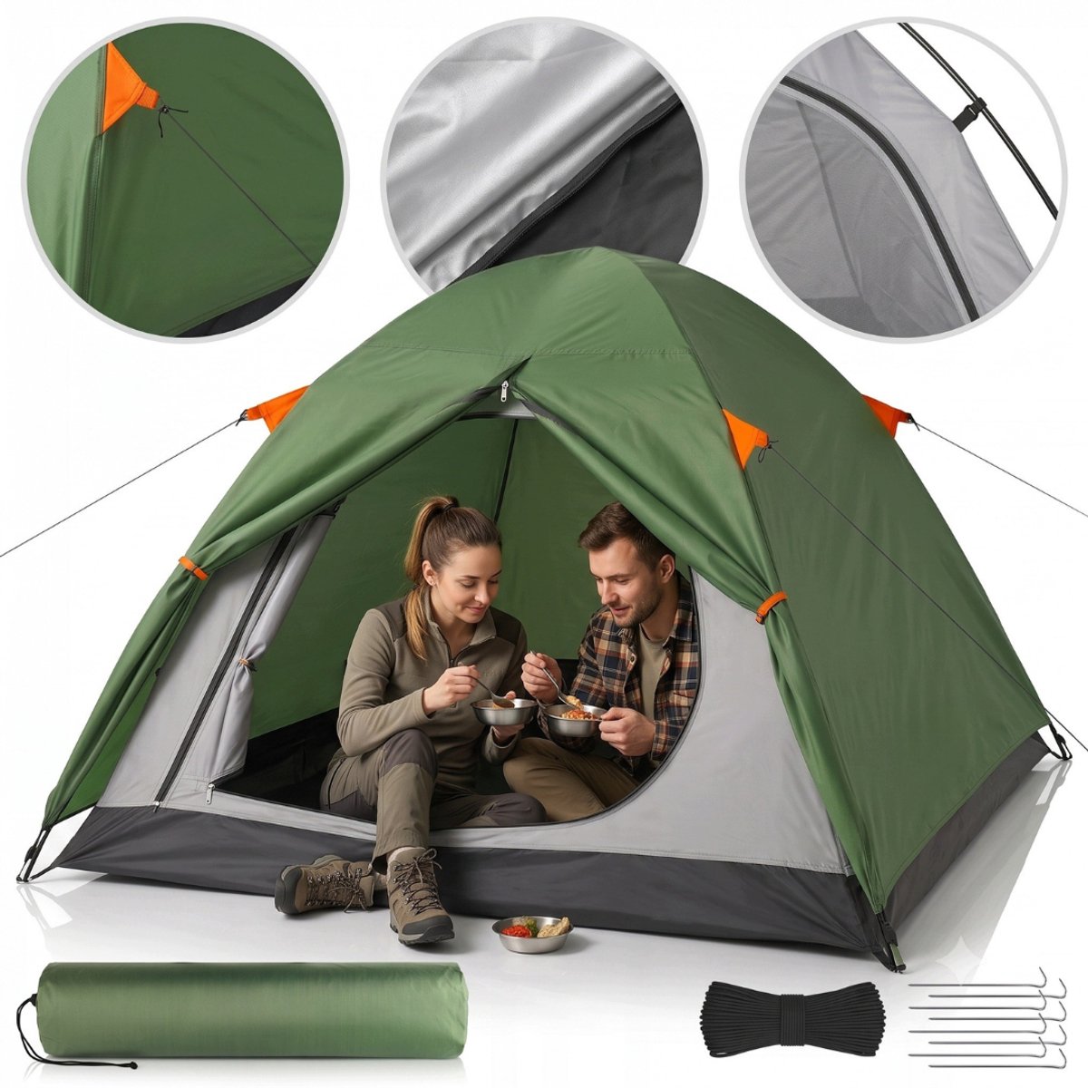 MOZY® - 2-Persoons Kampeertent - 150 x 205 x 120 cm - Muskietennet - met Draagtas - Waterbestendig - Kamperen - Camping - Tent