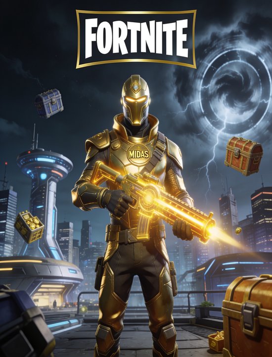 Luxe Metalen Wanddecoratie 30x40cm - Fortnite - Midas - Metalen Poster 40x30cm