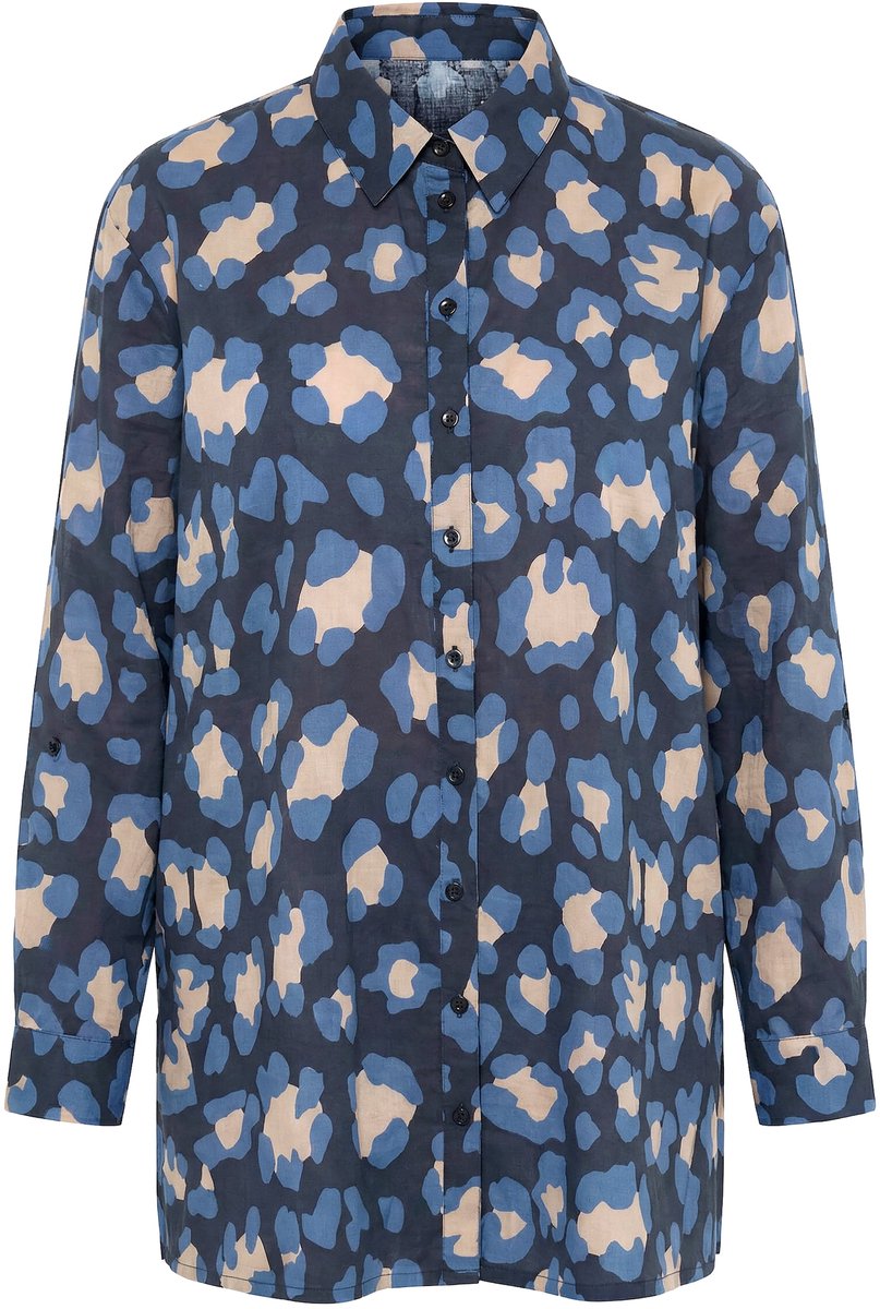 Ulla Popken - Dames - Blouse leomotief overhemdkraag lange mouw - Marine - Maat 50+