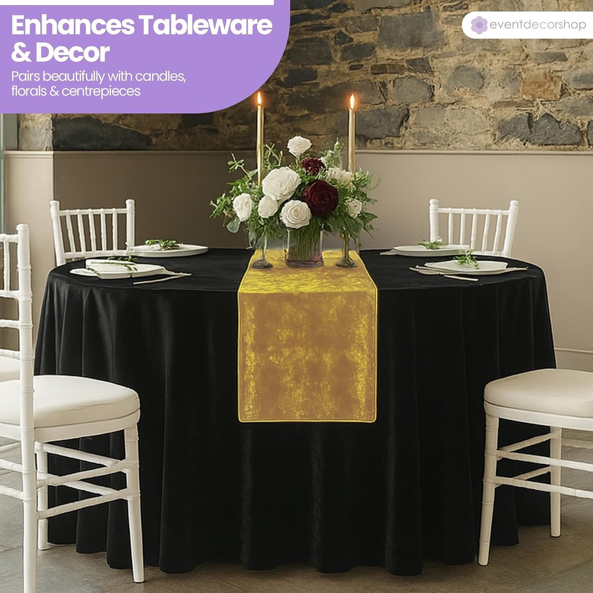 Tafelloper Goud - Velvet Runner - Feestelijke Decoratie - Zacht Geplet Fluweel - 33 x 274 cm - Goud