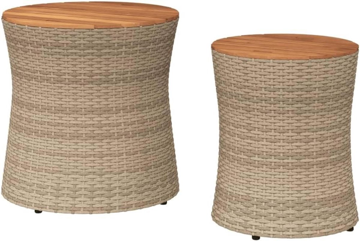 Tuin bijzettafels - Tuinmeubels Tafel - Buiten Zitten - Houten Tafelblad - 2 stuks - Beige