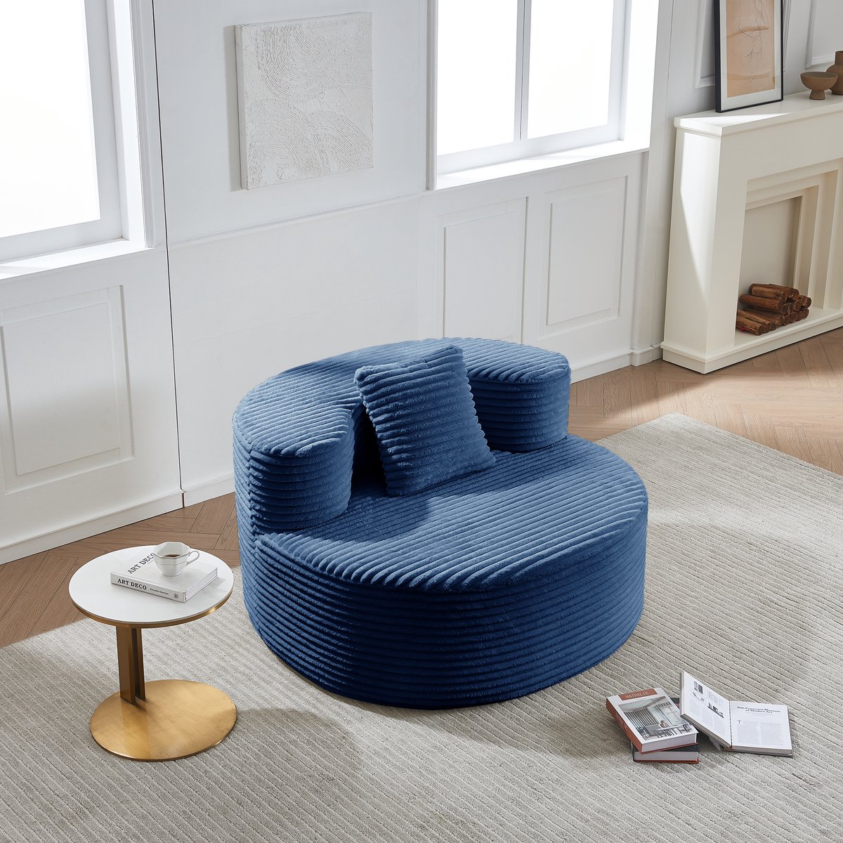 FloraGrace Zitzak 112 x 105 x 59 cm - Met Rugleuning En Sierkussen - Comfort Voor Lezen En Ontspannen Binnen - Polyester - Blauw