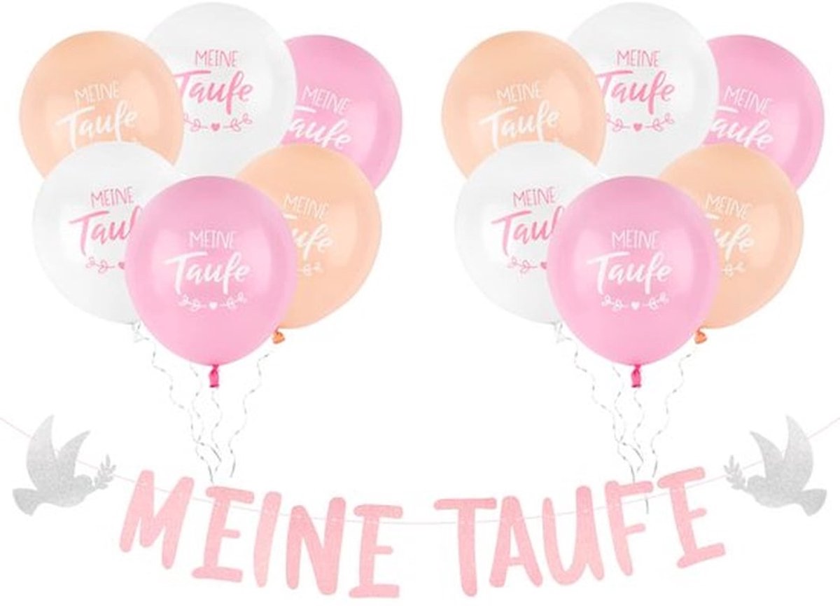 Doopdecoratieset Roze Mijn Doopslier Garland Decoratieve Banner Papieren Banner 12 Stuks Doopballonnen (30 cm) Doopdecoraties voor Meisjes, Doop Etc.