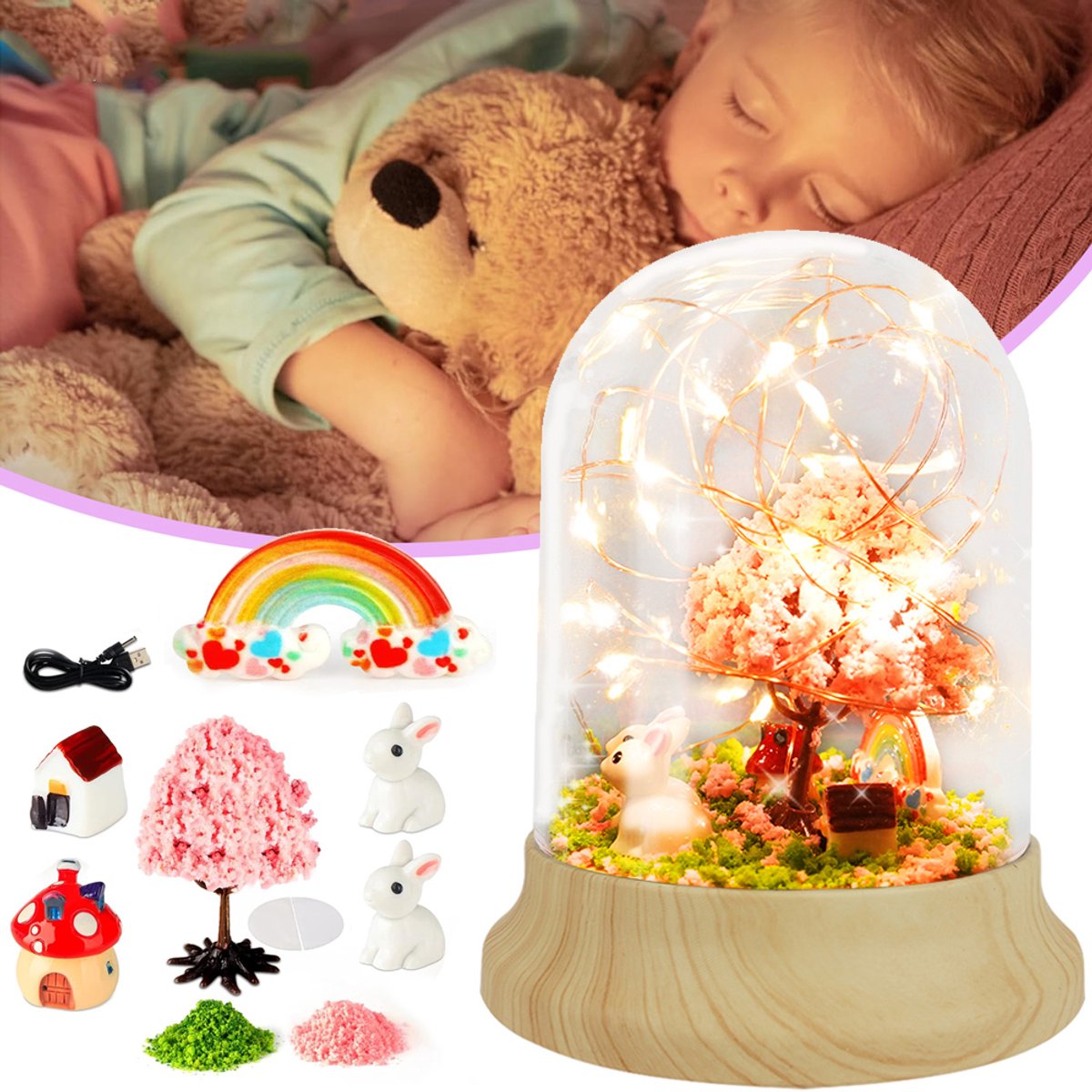 Knutselpakketten Voor Kinderen - Handgemaakte Decoratie Met Konijnenmotief - DIY Nachtlampje Micro Landschap - Verjaardagscadeau Voor Meisjes