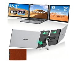 Blackview DCM8 Pro - 15,3" dubbele draagbare laptopmonitor FHD - Ultradun 4,6mm, slechts 1,2kg lichtgewicht, 100% sRGB - USB-C one-cable verbinding, blauwlichtfilter, ingebouwde luidsprekers - Inclusief kabels en beschermhoes, grijs