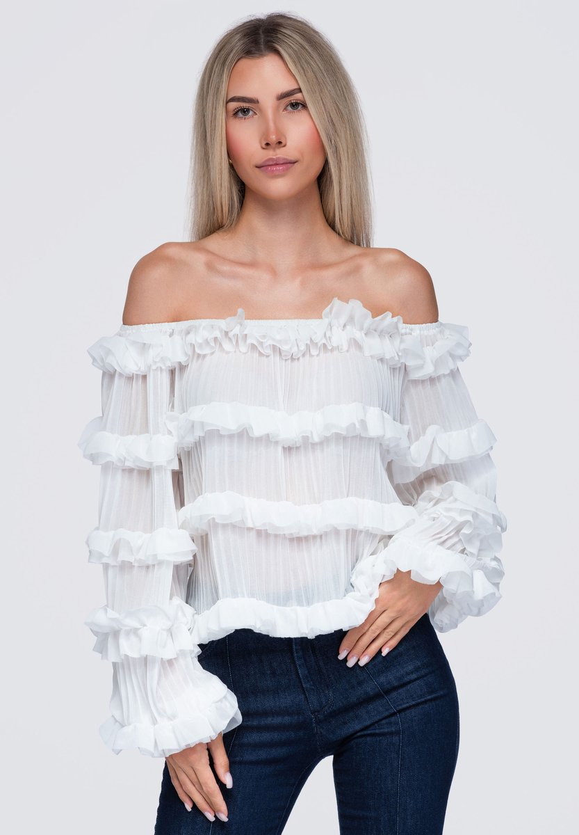 OMBRE Blouse - Loose Fit - Lange Mouw - Knopen Wit S
