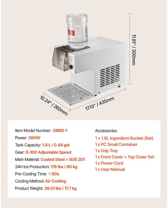 Velori IJsmachine 80 kg/24u - Elektrische Ice Shaver - Snow Ice Maker - Sneeuwijsmachine - Instelbare Snelheid - RVS Mes - Snelle Voorkoeling — afbeelding 5