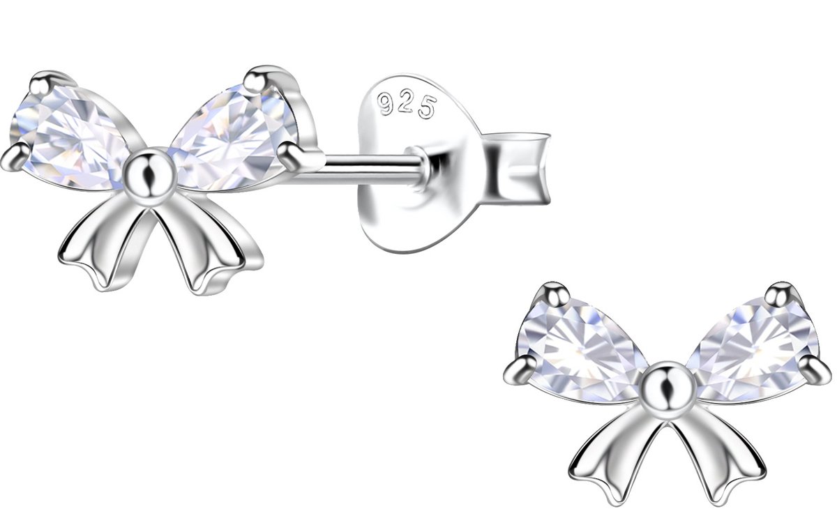 Joy|S - Zilveren petit strikje oorbellen - 7 x 5 mm - strik - trillion zirkonia - sterling zilver 925 - dames oorknopjes