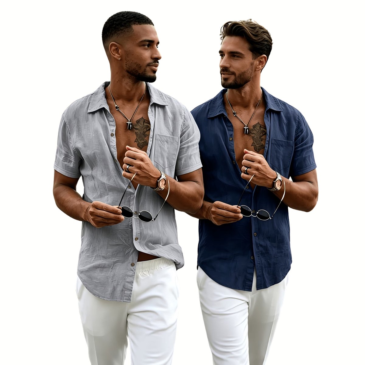 Currero Linnen Blouse Heren T Shirt Polo Overhemd Shirt Zomer Ibiza Stijl +Tibetaans Grijs