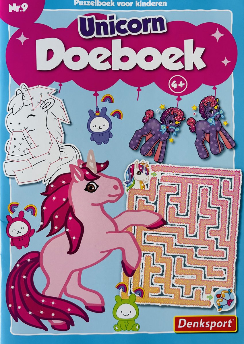 Denksport Unicorn Puzzelboek Kinderen - Groot Doeboek met 50 Pagina's Vol Puzzels & Spelletjes - Activiteitenboek - Denksport puzzelboek - Spelletjesboek kinderen
