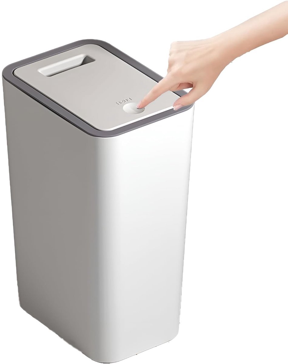 Kleine 10 Liter Afvalbak met Deksel - Smalle Geurvrije Prullenbak voor Keuken, Badkamer en Kantoor, Ideaal voor Woonkamer en Slaapkamer